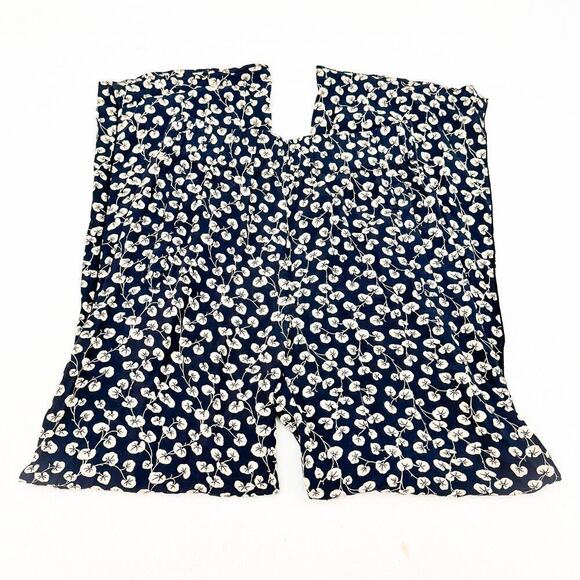 GANNI Printed Flower Straight Leg Slacks Navy Cream Size 34 - Picture 3 of 8